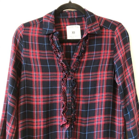 Zara Ruffle Trim Plaid V-neck Button Down - Picture 6 of 6